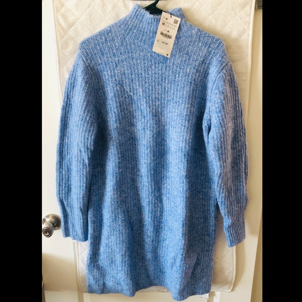 NWT ZARA LIGHT BLUE KNIT MOCK NECK DRESS - Picture 12 of 13